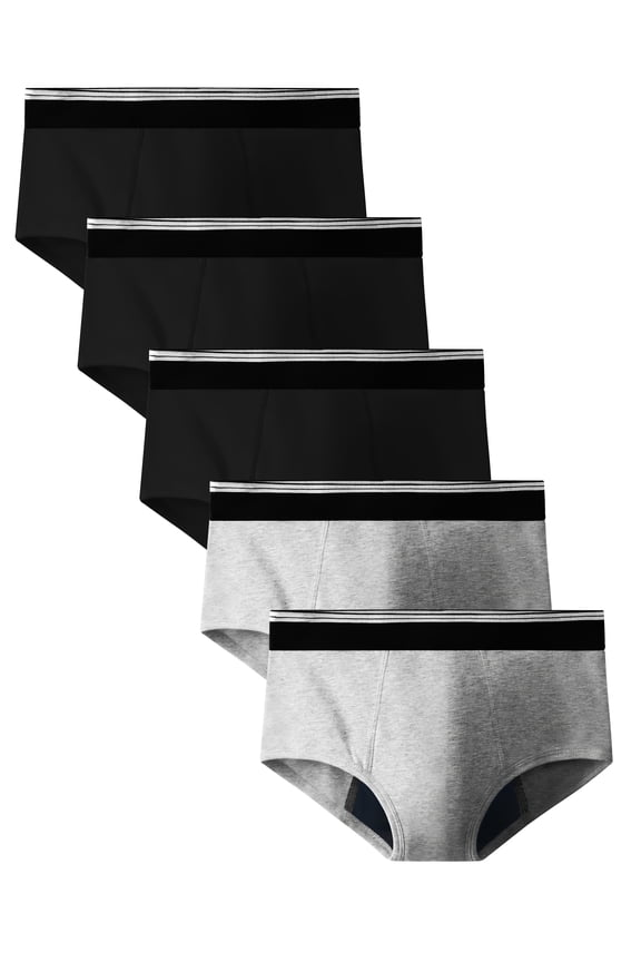 Washable Incontinence Underwear for Children Cotton Leak Proof Trunk for Teen Boys 5 Pack (Medium, 3 Black/2 Gray)