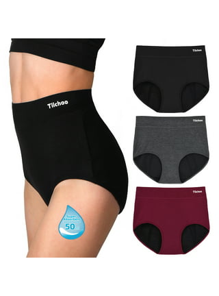 TIICHOO Period Underwear for Women Silky Soft Absorbent Hipster Panties  Teen Menstrual Underwear 3 Pack (Medium, Black/Burgundy/Charcoal Gray)