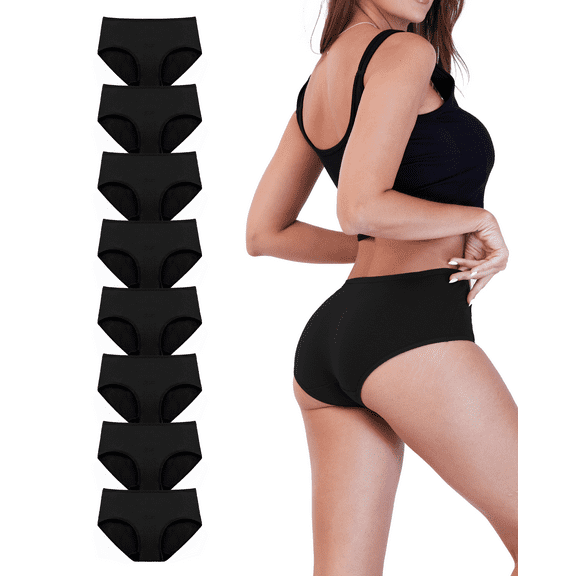 TIICHOO Womens Underwear Cotton Stretchy Hipster Panties for Women Pack of 8 (Medium, 8 Black)