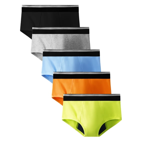 TIICHOO Incontinence Underwear for Boys 40ml Absorbency Kids Leakproof Underwear 5 Pack (Large, Black/Gray/Blue/Neon Green/Orange)​