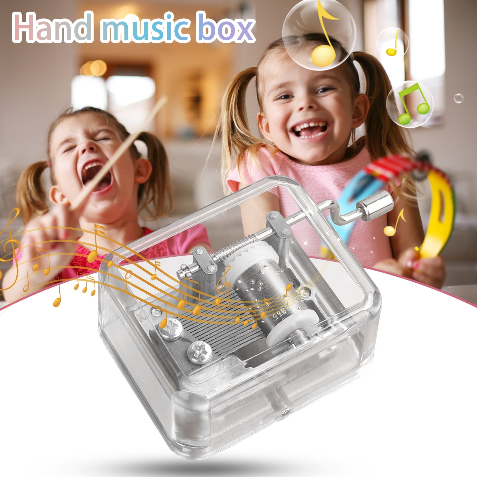 TIIFSWHS Acrylic Clear Hand Crank Music Box for Mom/Dad/Daughter/Son