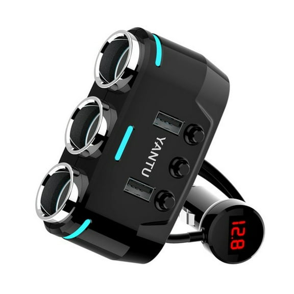 TIIFSWHS Multi 3 Way Car Cigarette Lighter Socket Extension Splitter USB Charger DC 12V Plug Adapter 3 Prong to 2 Prong for Car 12v Seat Heater Pad Cup and Heater for Ca