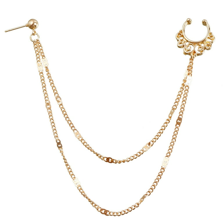 TIIFSWHS Simple Style Hollow Leaf Tassel No Piercing Nose Ornament Imitation Diamond Nose Stud Nose Ring Ring Small Nose Ring Hoop with Diamond Spiral Ring Nose Hoop Nose Ring fo Walmart