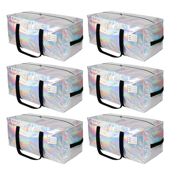 TIJITY 6 Pack Heavy Duty Moving Bags with Zippers & Carrying Handles, Extra Large Waterproof Storage Tote Moving Boxes for Dorm & Seasonal Storage, Iridescent