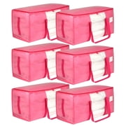 TIJITY 6 Pack Extra Large Heavy Duty Moving Bags with Clear Window, Storage Bag with Full Wrap Carrying Handles & Zippers, Alternative to Moving Boxes, Pink