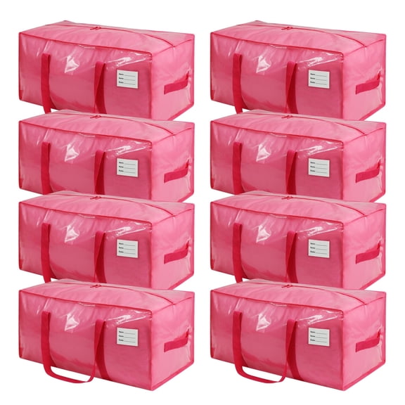 TIJITY 8 Pack Extra Heavy Duty Large Moving Bags with Comfortable Handle & Strong Zipper for Clothes, Moving Boxes Dorm College Packing Supplies (Pink)