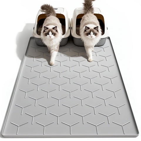 TIJITY Cat Litter Box Mat, Large 34" X 22" Silicone Cat Litter Trapping Mat, Waterproof/Urineproof, Easy to Clean, Gray