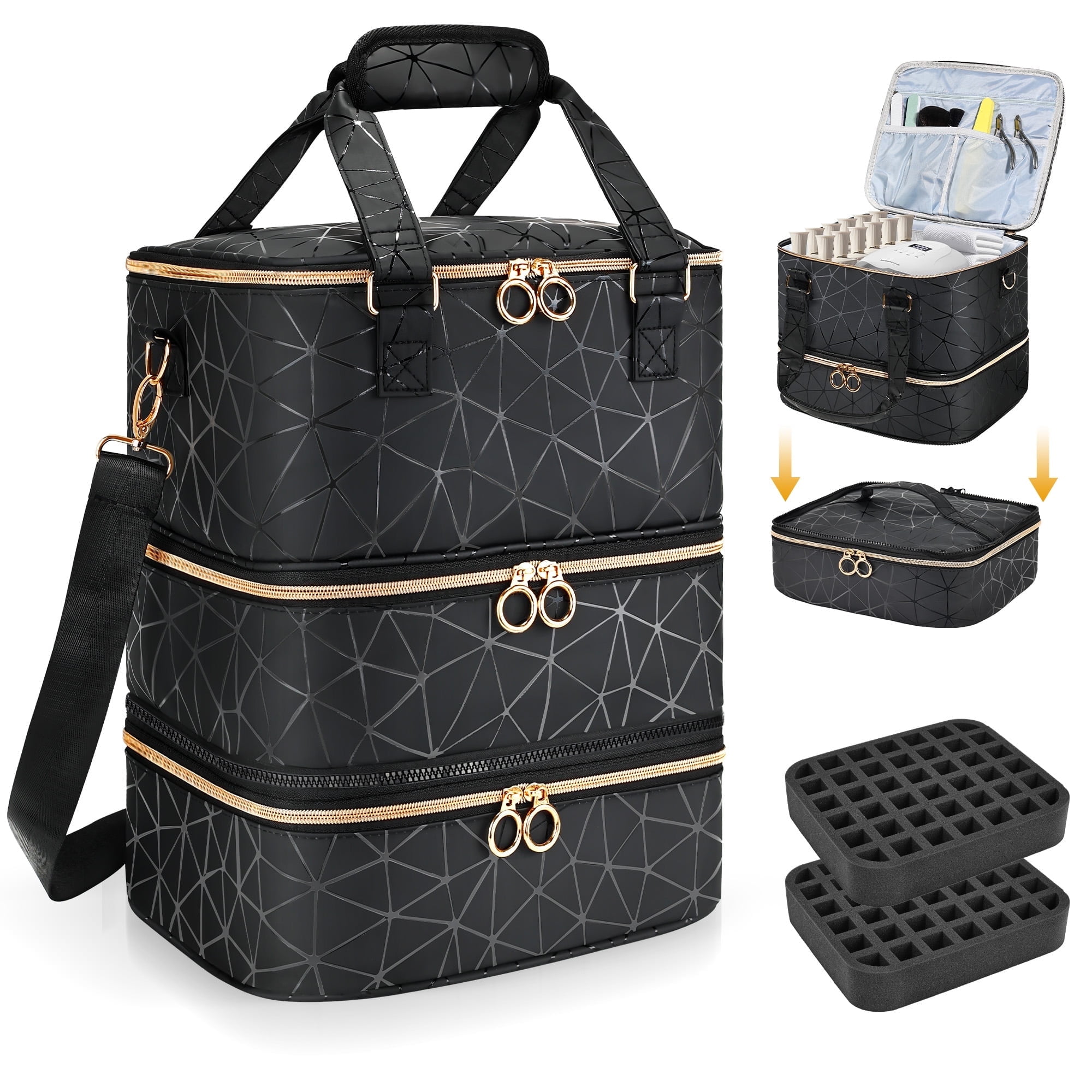 TIJITY Large Nail Polish Organizer Bag Holds 84 Bottles Nail Polish and a Nail Lamp, PU Leather Nail Kit Storage Carrying Case, Removable Portable Travel Nail Art Tool Storage