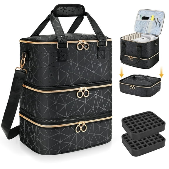 TIJITY Large Nail Polish Organizer Bag Holds 84 Bottles Nail Polish and a Nail Lamp, PU Leather Nail Kit Storage Carrying Case, Removable Portable Travel Nail Art Tool Storage