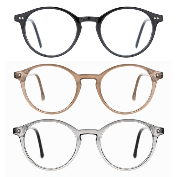 TIJN Blue Light Blocking Glasses Round Frame Plastic Computer UV Protection Lens 3 Pack