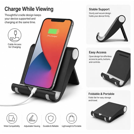 Multi Angle Tablet and Cell Phone Stand Holder, Desktop Device Stand for Compatible Phones, Tablets and E-Readers, TIKA