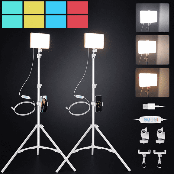TIKBBRMG 10W Ring Light Studio Light with 83" Tripod Stand and Phone Holders, 2 Pack 8'' LED Video Light Kit, 2800-6500K, Photography Lighting for Video Recording, Game Streaming