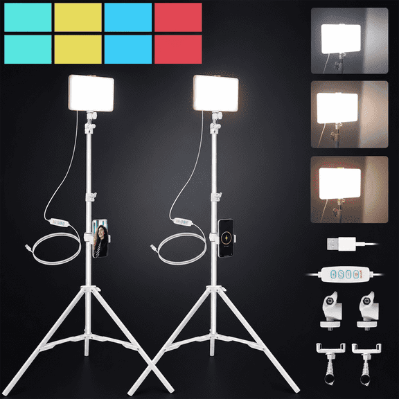 TIKBBRMG 10W Ring Light Studio Light with 83" Tripod Stand and Phone Holders, 2 Pack 8'' LED Video Light Kit, 2800-6500K, Photography Lighting for Video Recording, Game Streaming