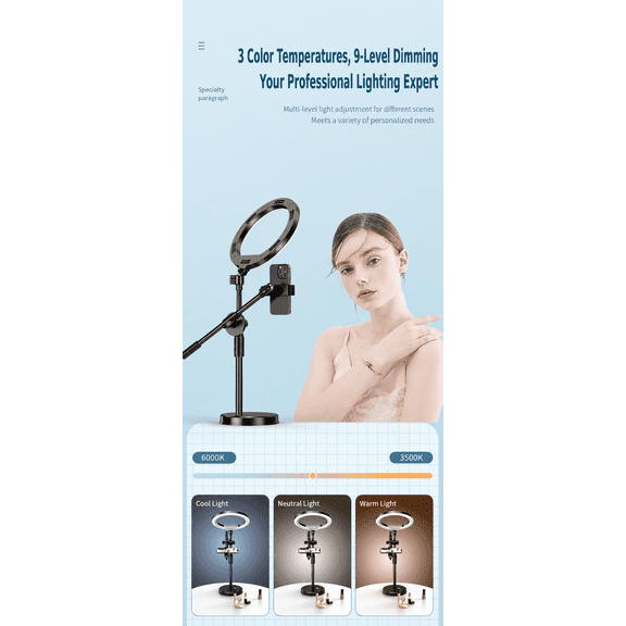 TIKBBRMG 10" Desk Ring Light with Stand & Phone Holder, Adjustable Overhead Phone Mount Selfie Light with Remote Control for Video Recording, Live Streaming, Photography, DIY, Cooking