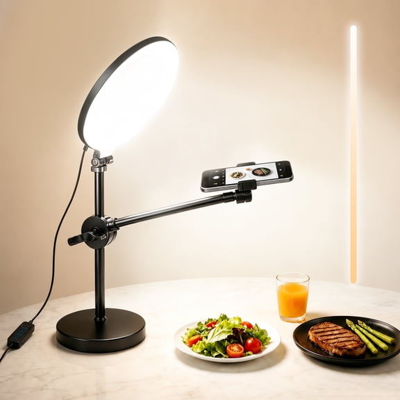TIKBBRMG 10" Ring Light with Stand for Desk, 13W Full Screen Selfie Phone Light with Adjustable Overhead Phone Mount for Video Recording, Makeup, Cooking, Live Stream