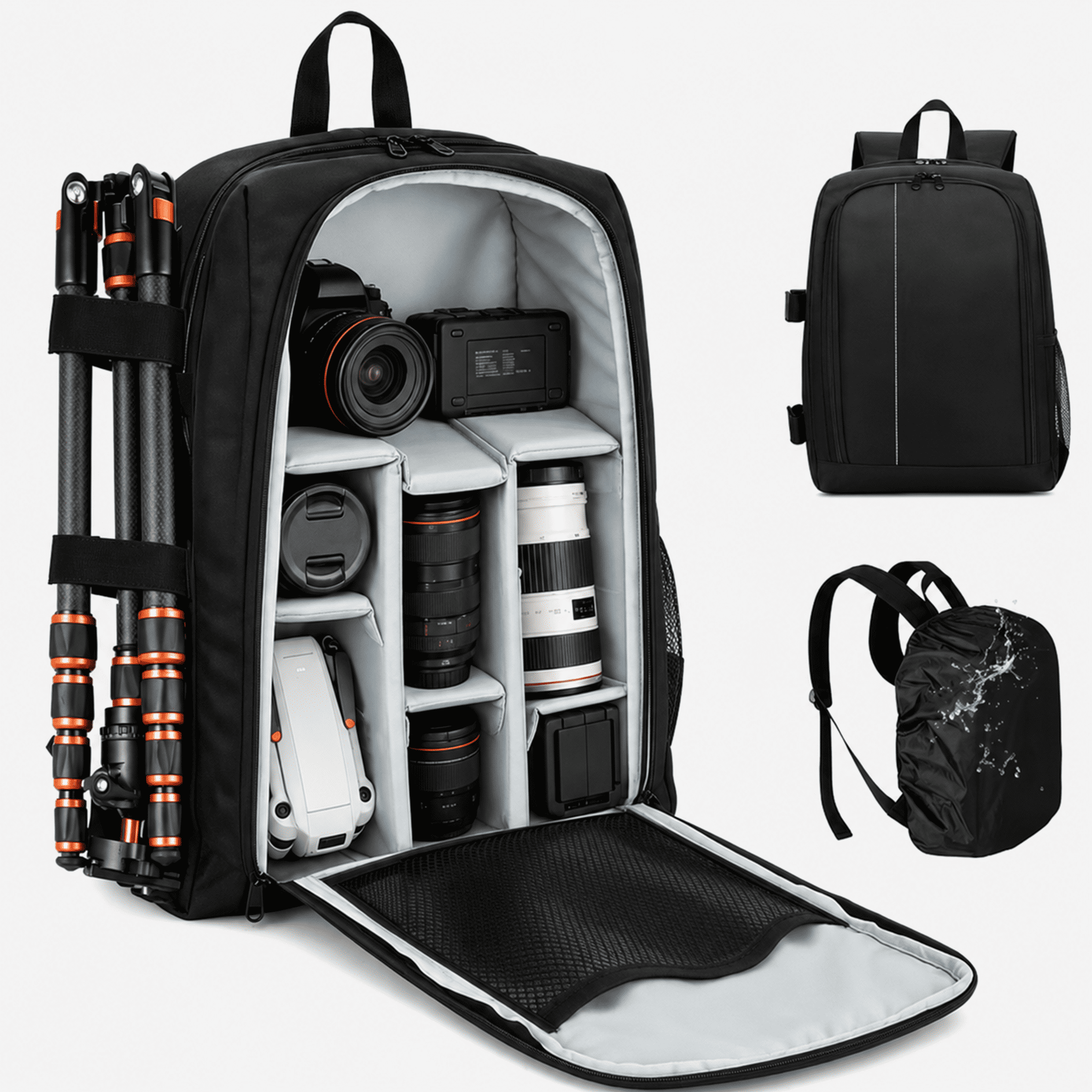 TIKBBRMG 17.72'' Camera Backpack, Camera Bag with Waterproof Cover, Tripod  Holder & 15.6'' Laptop Compartment, Shockproof Photography Camera Case  Compatible with DSLR/SLR/Mirrorless/Drone - Walmart.com