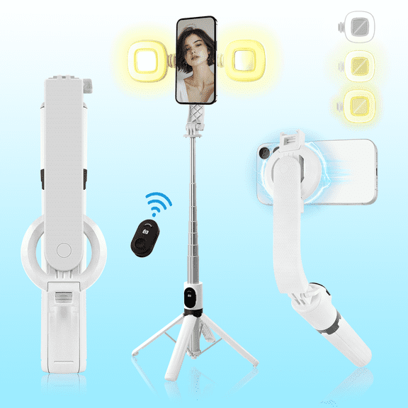 TIKBBRMG Magnetic Phone Tripod for iPhone MagSafe, 55" Selfie Stick Tripod Stand, 2 Fill lights & Rechargeable Remote Phone Tripod Stand for Travel/Recording/Vlogging, Compatible with iPhone/Android