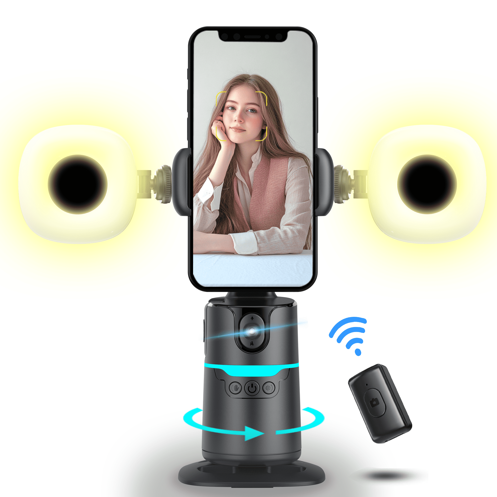 TIKBBRMG Auto Face Tracking Tripod, Smart Shooting Phone Holder with Remote and Gesture Control, No App, Rechargeable, 360° Rotation Body Phone Camera Mount for Live Recording Vlog