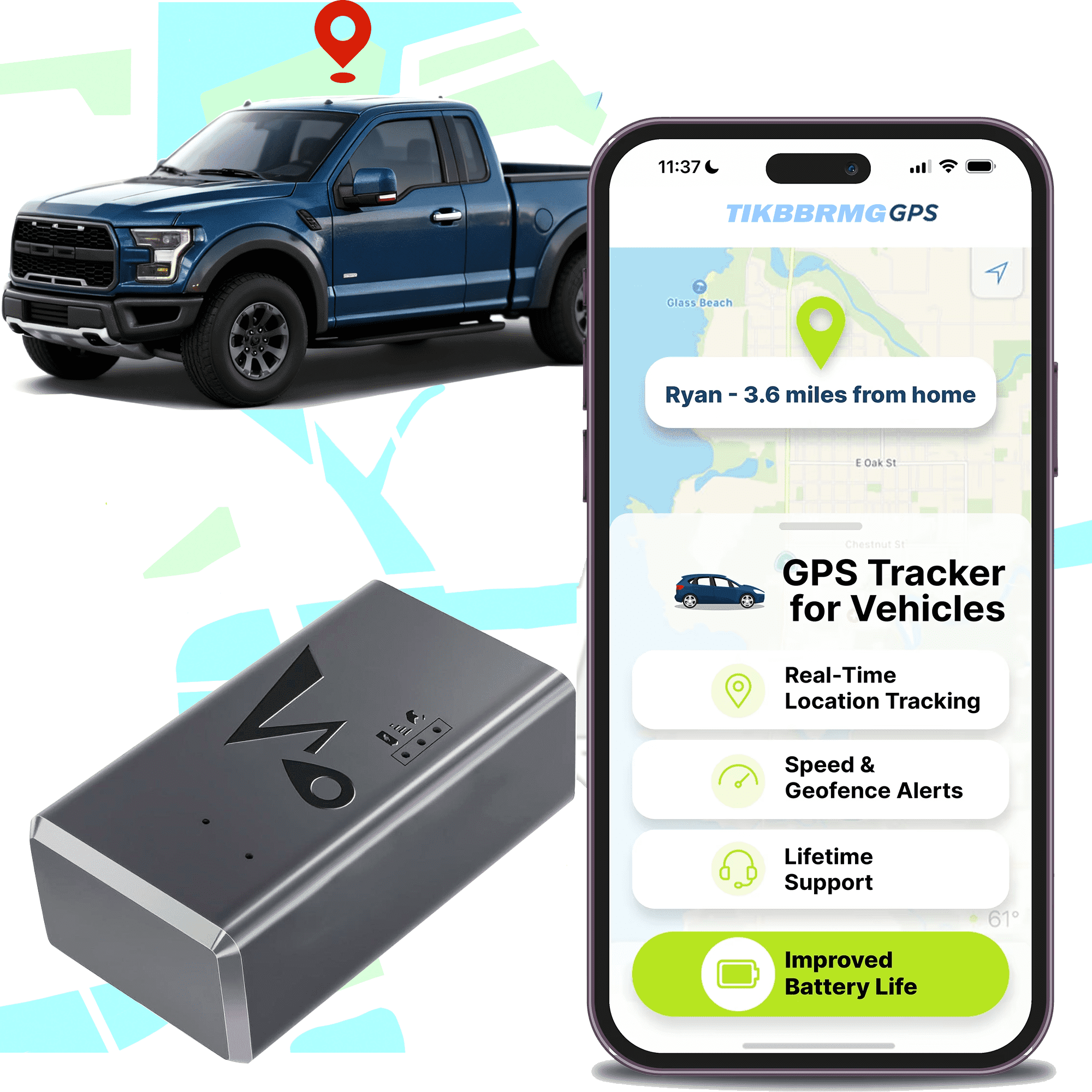 TIKBBRMG GPS Tracker for Vehicles, Cars, Kids, Pets | No Monthly Fee No Subscription | Unlimited Distance, Waterproof & Magnetic, Geofencing, Multi Alerts Real Time Mini Hidden GPS Car Tracker Device
