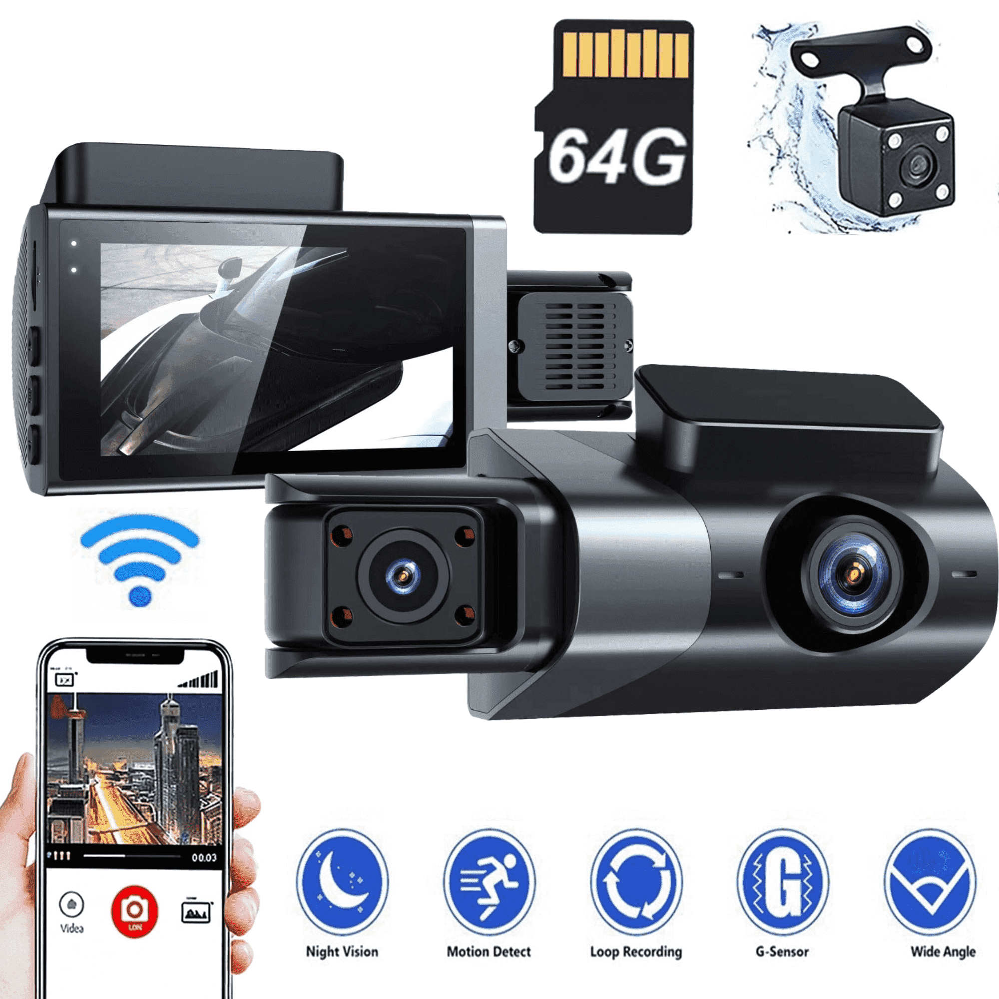 Fi 6536 Rear TIKBBRMG, Dash Cam Front and Rear, 1080P Wi-Fi GPS Night Vision ...