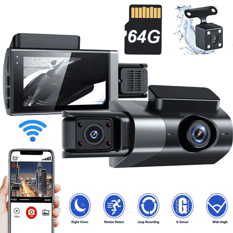 TIKBBRMG Dash Cam Front and Rear, Wi-Fi Dash cam for Cars 1080P Backup Camera, Included 64GB Card,Built-in GPS, 3” IPS Screen, Night Vision, 170°Wide Angle,WDR, 24H Parking Mode