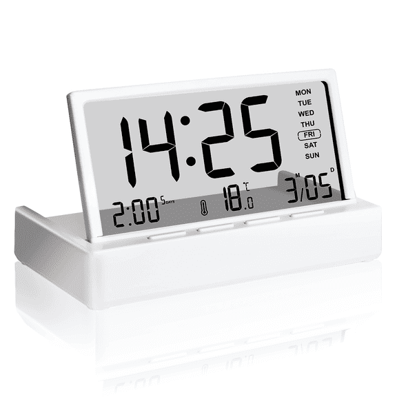TIKBBRMG Alarm Clock for bedrooms,  Desk Clock with 3 Alarms Screen Temperature Calendar Week, Foldable Design Snooze Digital Clock for Home Decor Bedroom Office Studentsle Design Snooze