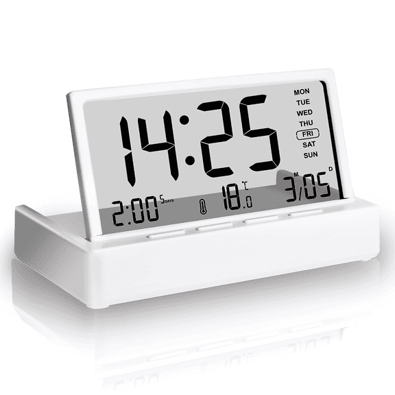 TIKBBRMG Alarm Clock for bedrooms, Desk Clock with 3 Alarms Screen Temperature Calendar Week, Foldable Design Snooze Digital Clock for Home Decor Bedroom Office Studentsle Design Snooze