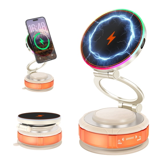 TIKBBRMG Magnetic Cell Phone Car Mount with Vacuum Suction Cup, 15W Wireless Charging Dashboard Car Phone Holder Mount Compatible for iPhone 16/15/14/13/12 & Smartphones