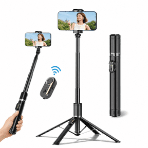 TIKBBRMG Phone Tripod and Selfie Stick 71in Extendable Phone Stand with Light, Remote & Rotatable Grip for Travel/Selfie/Recording/Vlogging, Compatible with iPhone/Android (Black)