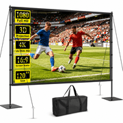 TIKBBRMG Projector Screen with Stand, 120inch Portable Outdoor Indoor Projection Screen, 169 4K HD Movie Screen with Carry Bag, Ropes and Ground Stakes for Backyard, Camping, Theater