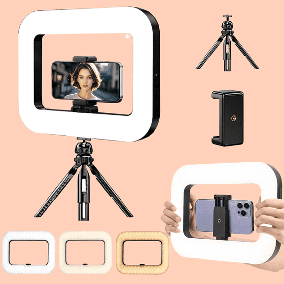 TIKBBRMG 14.6'' Ring Light with Stand for Desk, 20W Selfie Light for iphone, Tripod for Phone with Light for Video Recording, Mobile Video Stabilizer for Cameras, Phones, Makeup, Vlog