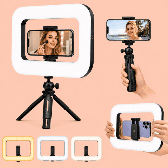 TIKBBRMG 14.6'' Ring Light with Stand for Desk, 20W Selfie Light for iphone, Tripod for Phone with Light for Video Recording, Mobile Video Stabilizer for Cameras, Phones, Makeup, Vlog