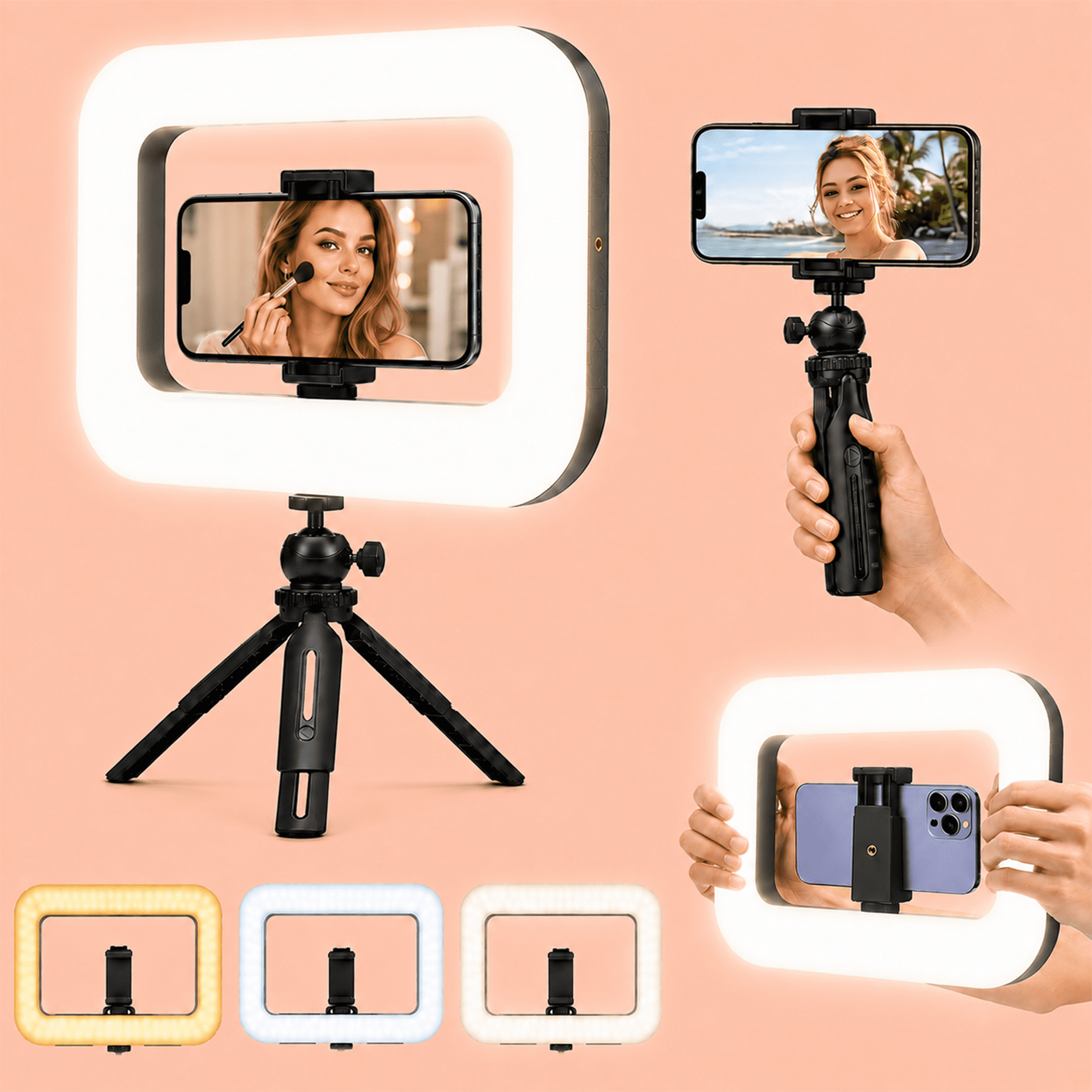 TIKBBRMG 14.6'' Ring Light with Stand for Desk, 20W Selfie Light for iphone, Tripod for Phone with Light for Video Recording, Mobile Video Stabilizer for Camera