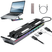 TIKBBRMG Laptop Docking Station Stand, Portable USB C Hub 5 in 1 Multiport Adapter with 3 USB Ports and Storage Bag, 12 Levels RGB Light Universal Dock Station for MacBook Pro/Air/HP/Surface/Lenovo