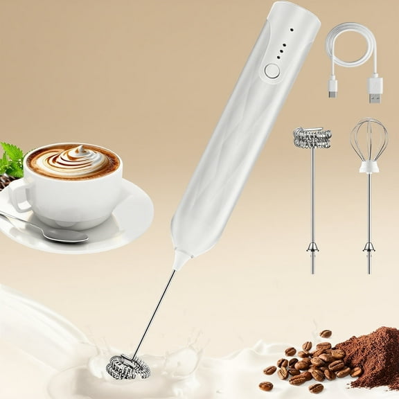 TIKBBRMG Handheld Electric Milk Frother Wand, Rechargeable Frother for Coffee Handheld Mixer Whisk with 1 Stirring Head, 1 Frothing Head, 3-Speed Coffee Milk Mixer