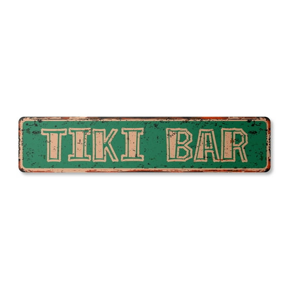 TIKI BAR Vintage Aluminum Street Sign Polynesian bamboo hut drinker outdoor rustic metal tin | Indoor/Outdoor |  18" Wide
