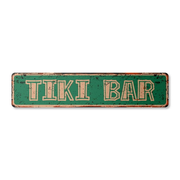 TIKI BAR Vintage Aluminum Street Sign Polynesian bamboo hut drinker outdoor rustic metal tin | Indoor/Outdoor |  30" Wide