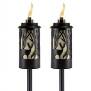 TIKI Hunter 64.5" Metal Outdoor Torches, 2-Pack   Weather-Resistant, Refillable Decorative TIKI Torches for Patio, Backyard, Garden & Landscape Lighting, Black