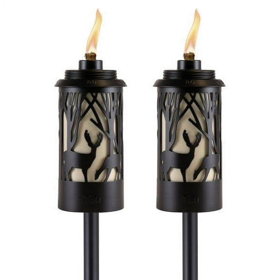 TIKI Hunter 64.5" Metal Outdoor Torches, 2-Pack Weather-Resistant, Refillable Decorative TIKI Torches for Patio, Backyard, Garden & Landscape Lighting, Black