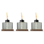 TIKI Table Torch Glass with Faux Wood Base 3-Pack, 4-Inch, Brown, Outdoor Natural Flame Lighting, Patio Decor