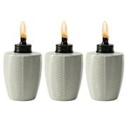TIKI 3-Pack Glass Tabletop Torches, Ivory, Herringbone Design, Citronella Torches for Patio and Garden