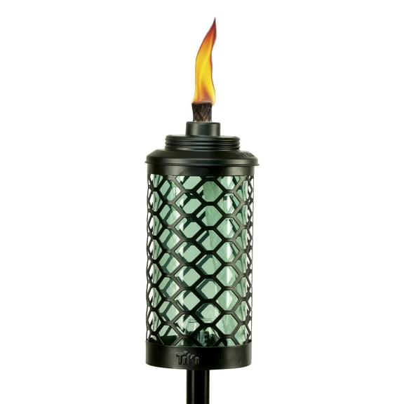 TIKI Brand Convertible 65" TIKI Torch with Honeycomb Blue Glass, Outdoor Patio and Garden Light