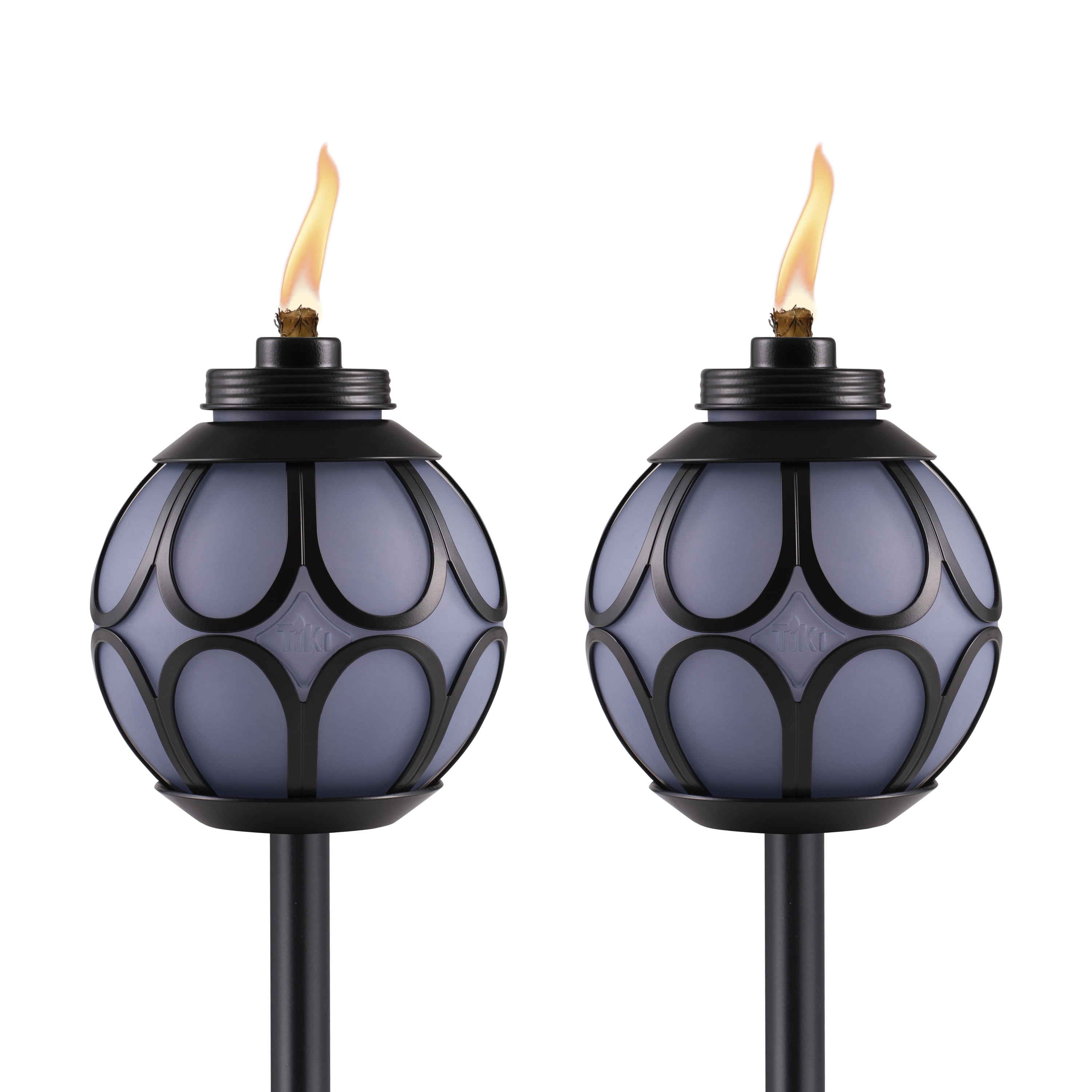 Black and Blue Metal Globe Tabletop Tiki Torch Set