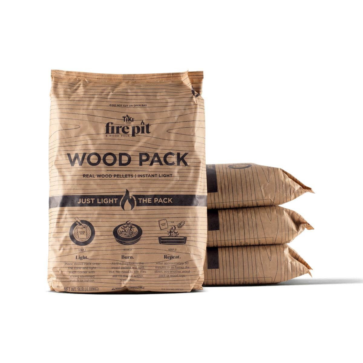 TIKI Easy Start Fire Pit Wood Packs 30-Minute Burn, Hardwood Pellets for Smokeless Fire Pits & Outdoor Heating (4-Pack)