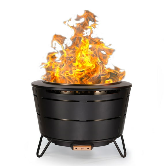 TIKI Reunion Smokeless Fire Pit 27.5" Stainless Steel Wood Burning Fireplace for Yard, Patio & Camping, Large Outdoor Firepit with Weather-Resistant Cover, Ash Pan & Starter Pack