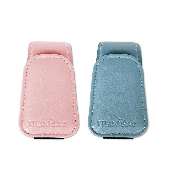 TILDOSAC 2 Packs Magnetic Leather Sunglass Holder, Eyeglass Hanging Clip for Car Sun Visor, Car Accessories(Blue+Pink)