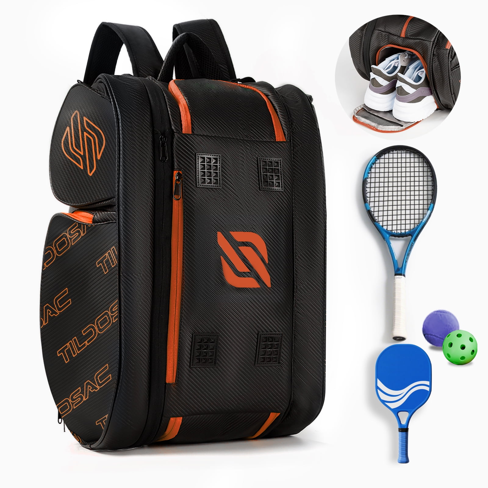 Bevalsa Pickleball Backpack Bag - Holds 4 Paddles, Separate Shoe Compartment, USB Port, Fence Hook