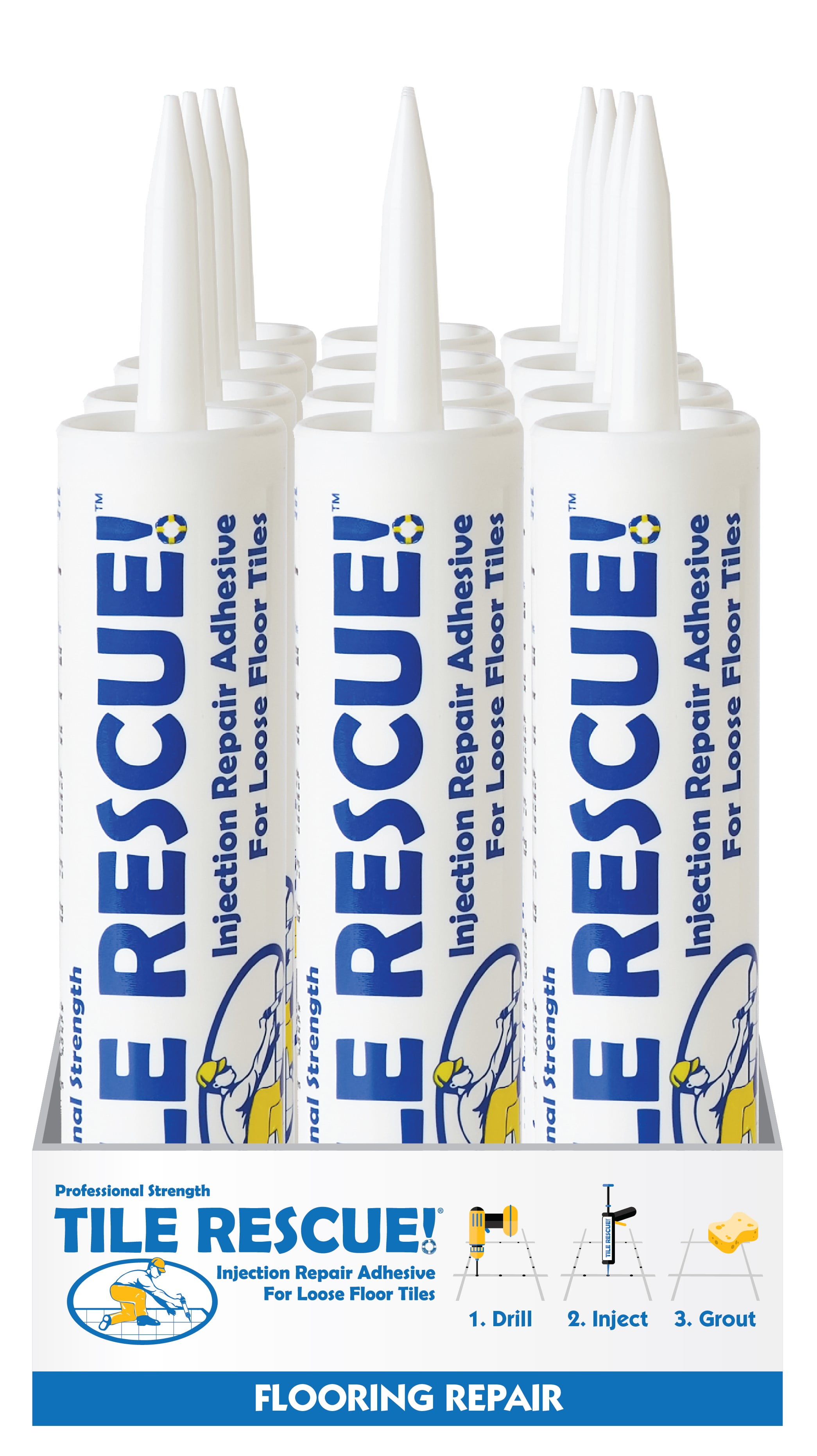 TILE RESCUE Injection Repair Adhesive for Loose Tiles - 12 Pack 10.5 oz.  Tubes 