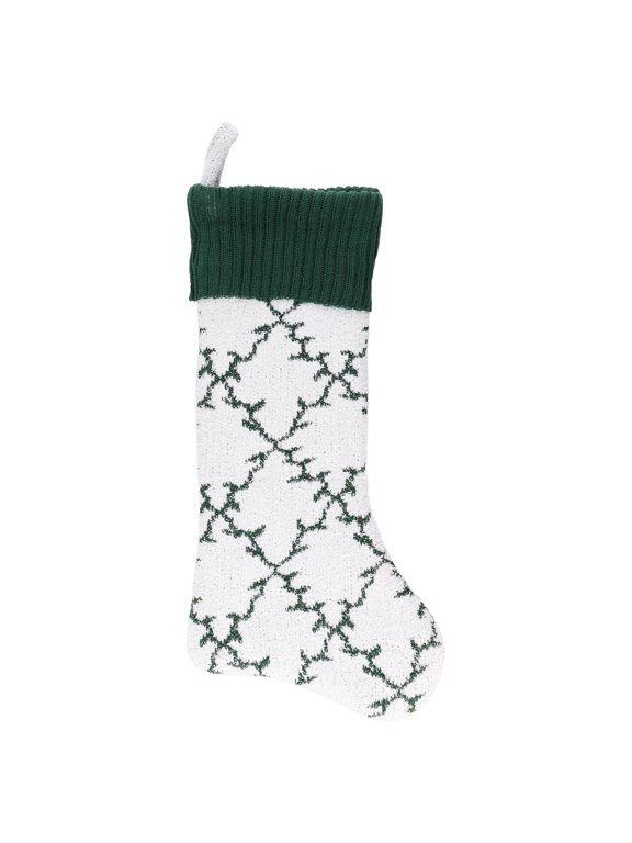 Knit Trellis Christmas Stocking, Green and White, 19", by Holiday Time