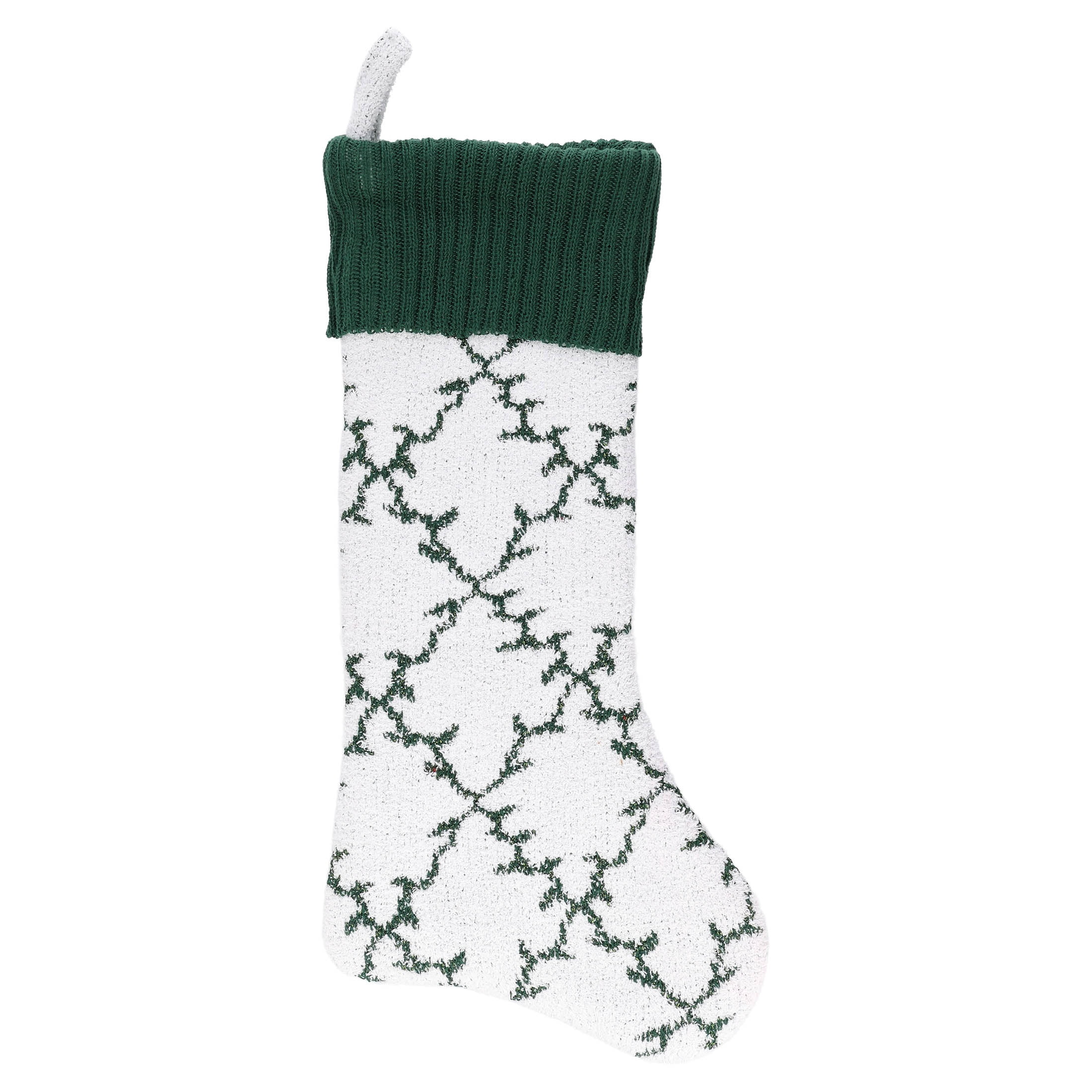 Knit Trellis Christmas Stocking, Green and White, 19", by Holiday Time